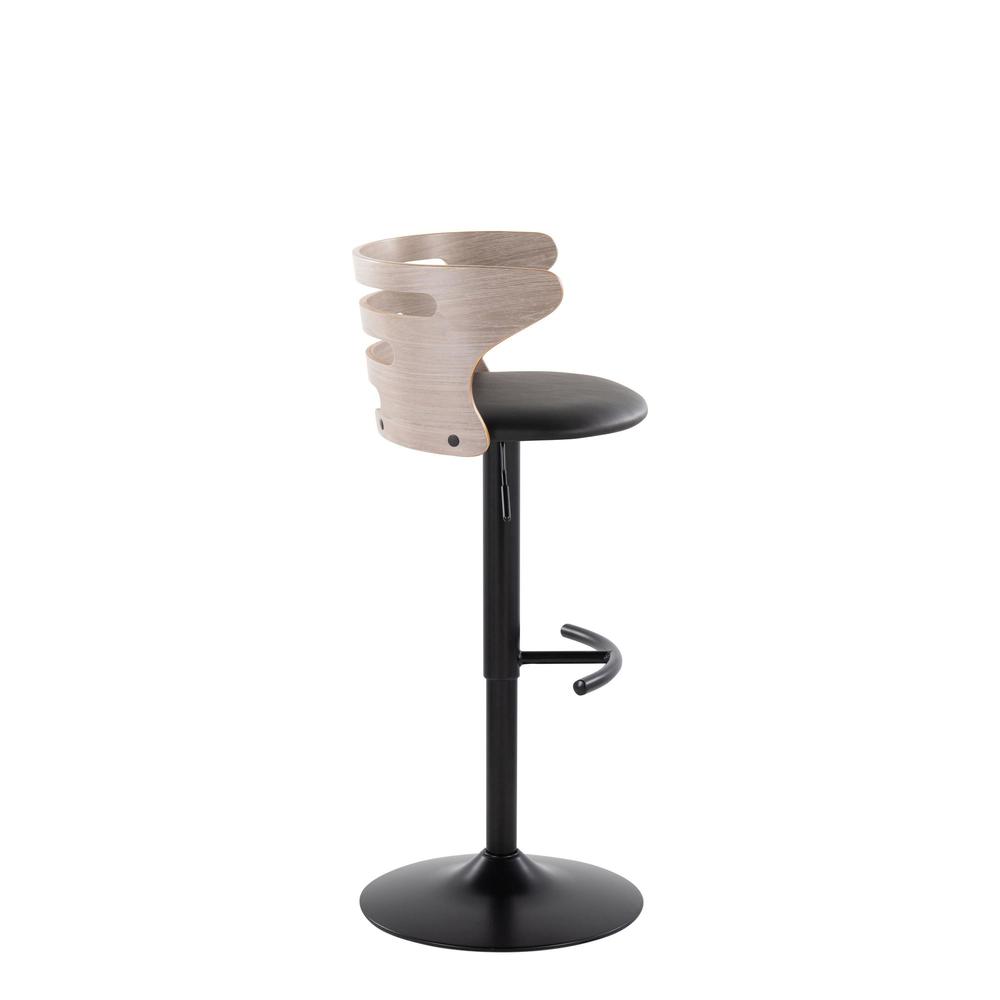Black Metal, Light Grey Wood, Black PU Cosi Adjustable Barstool - Set of 2. Picture 3