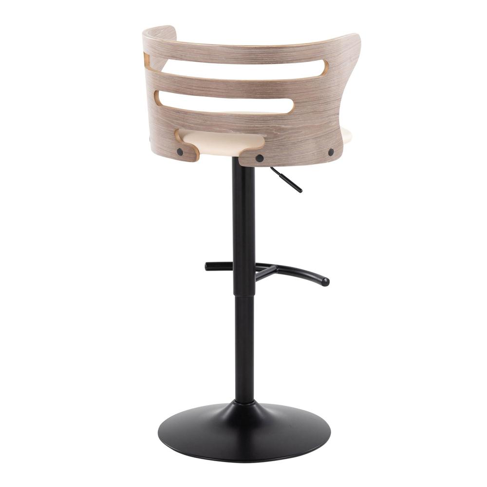 Black Metal, Light Grey Wood, Cream PU Cosi Adjustable Barstool - Set of 2. Picture 4