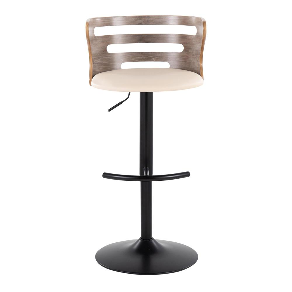 Black Metal, Light Grey Wood, Cream PU Cosi Adjustable Barstool - Set of 2. Picture 6