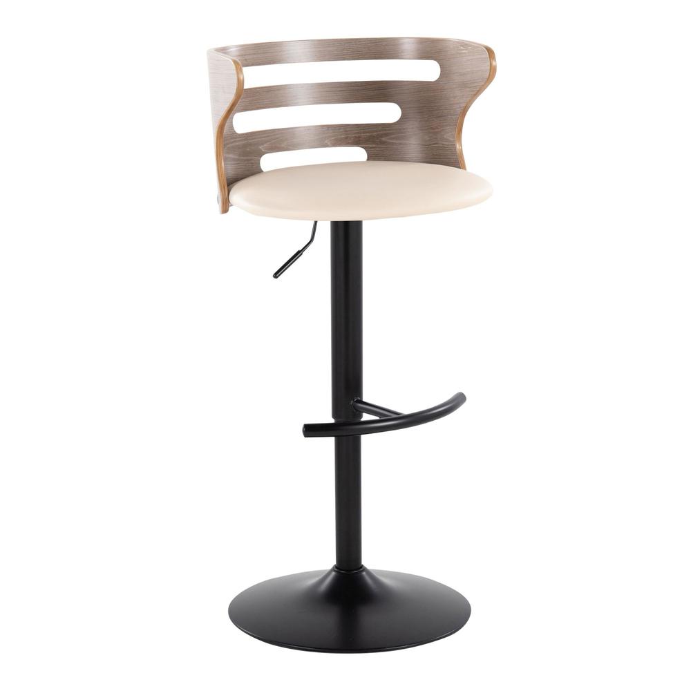 Black Metal, Light Grey Wood, Cream PU Cosi Adjustable Barstool - Set of 2. Picture 2