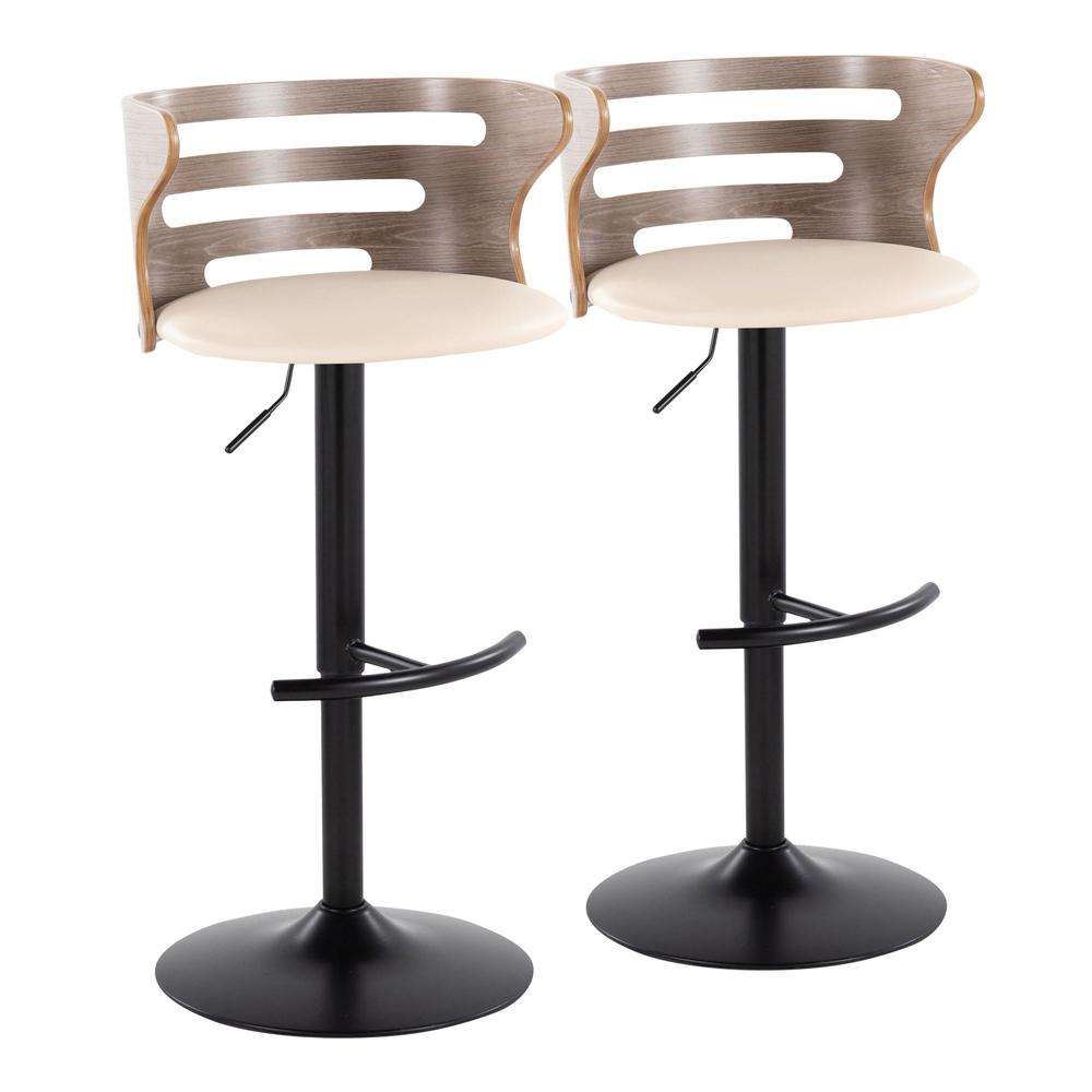 Black Metal, Light Grey Wood, Cream PU Cosi Adjustable Barstool - Set of 2. Picture 1