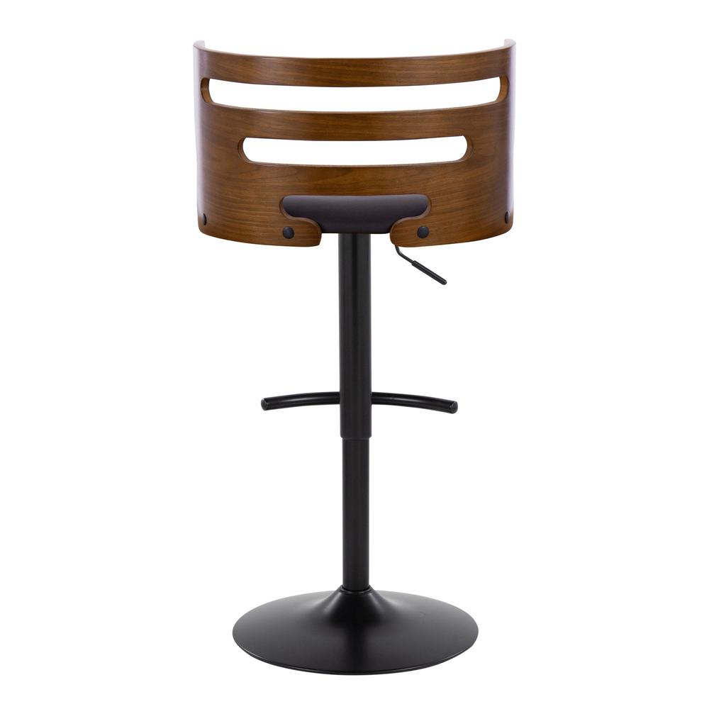 Black Metal, Walnut Wood, Brown PU Cosi Adjustable Barstool - Set of 2. Picture 5