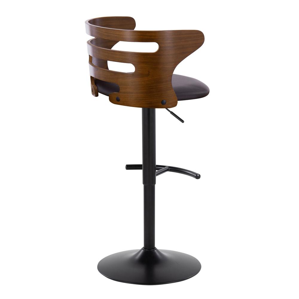 Black Metal, Walnut Wood, Brown PU Cosi Adjustable Barstool - Set of 2. Picture 4
