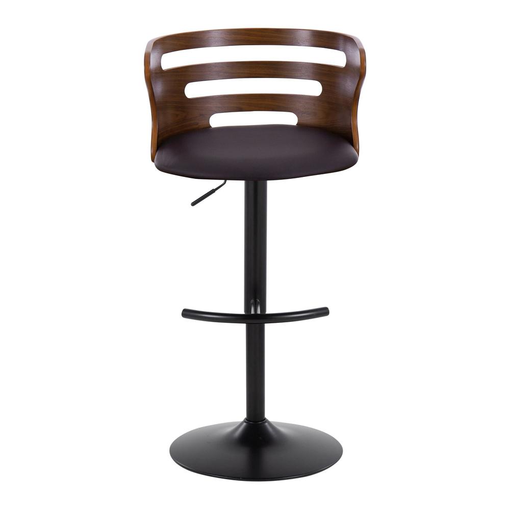 Black Metal, Walnut Wood, Brown PU Cosi Adjustable Barstool - Set of 2. Picture 6