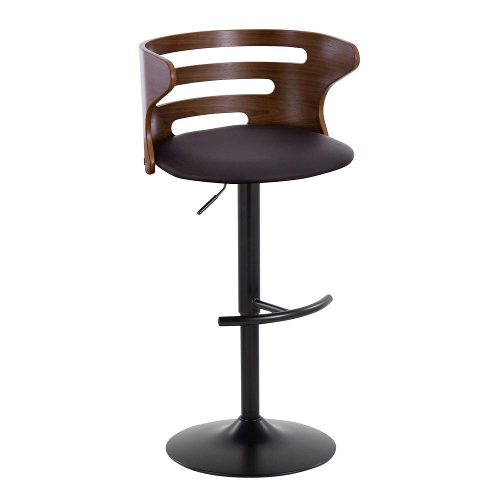 Black Metal, Walnut Wood, Brown PU Cosi Adjustable Barstool - Set of 2. Picture 2