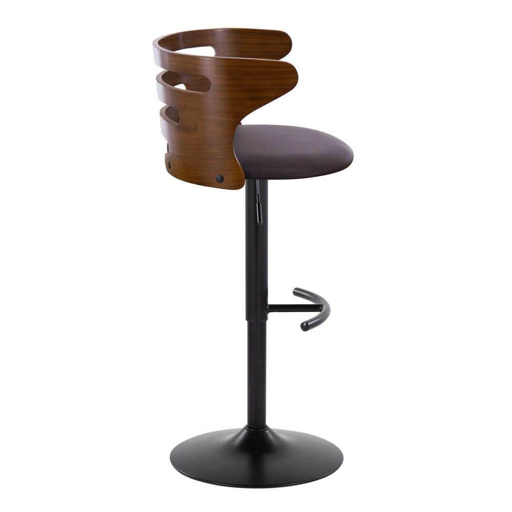 Black Metal, Walnut Wood, Brown PU Cosi Adjustable Barstool - Set of 2. Picture 3