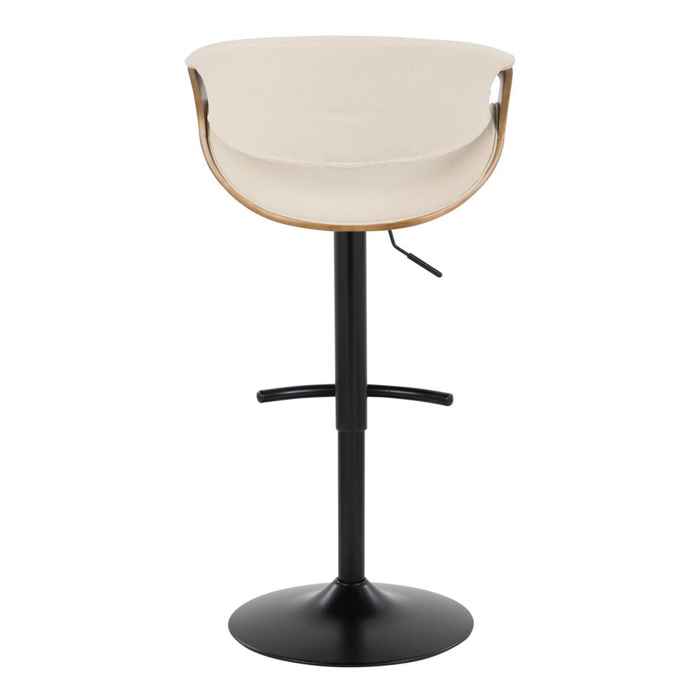 Walnut Wood, Cream Fabric, Black Metal Curvo Adjustable Barstool - Set of 2. Picture 5