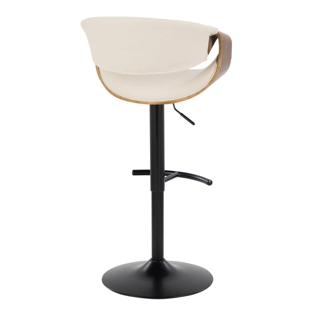Walnut Wood, Cream Fabric, Black Metal Curvo Adjustable Barstool - Set of 2. Picture 4