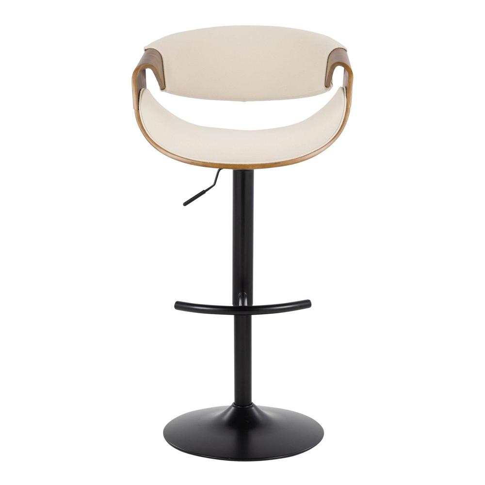 Walnut Wood, Cream Fabric, Black Metal Curvo Adjustable Barstool - Set of 2. Picture 6