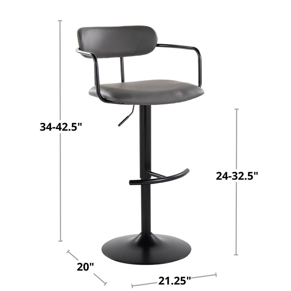 Black Metal, Grey PU Demi Adjustable Barstool - Set of 2. Picture 7