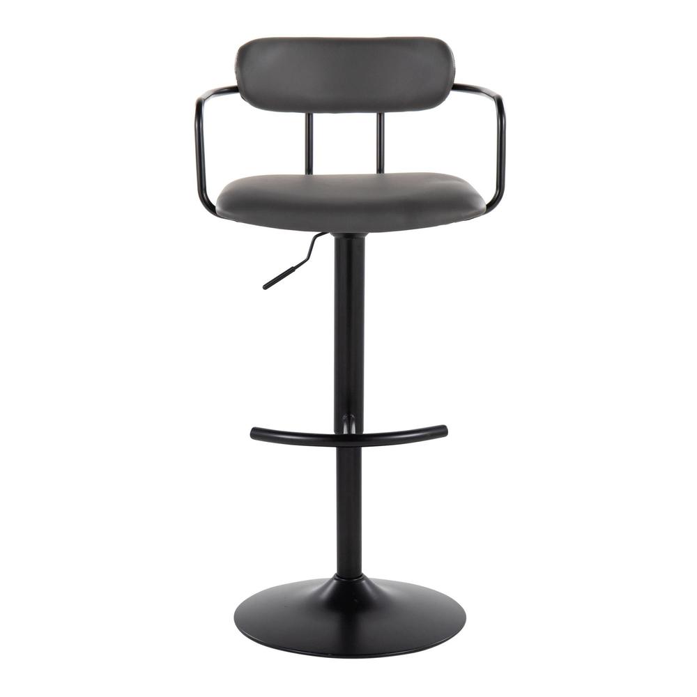 Black Metal, Grey PU Demi Adjustable Barstool - Set of 2. Picture 6