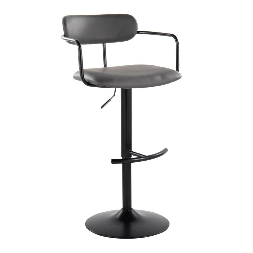 Black Metal, Grey PU Demi Adjustable Barstool - Set of 2. Picture 2
