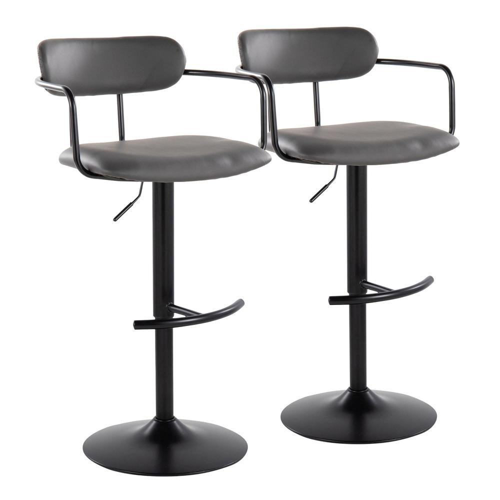 Black Metal, Grey PU Demi Adjustable Barstool - Set of 2. Picture 1