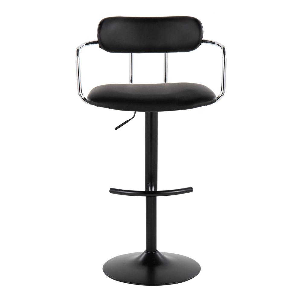 Black Metal, Chrome Metal, Black PU Demi Adjustable Barstool - Set of 2. Picture 6