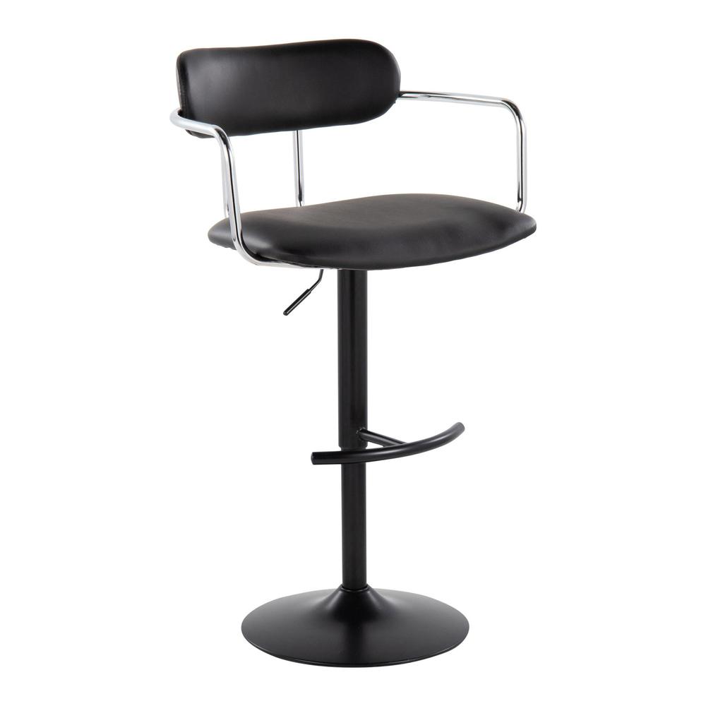 Black Metal, Chrome Metal, Black PU Demi Adjustable Barstool - Set of 2. Picture 2