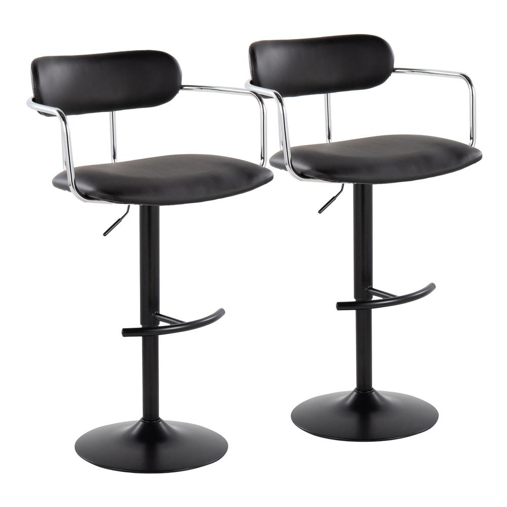 Black Metal, Chrome Metal, Black PU Demi Adjustable Barstool - Set of 2. Picture 1