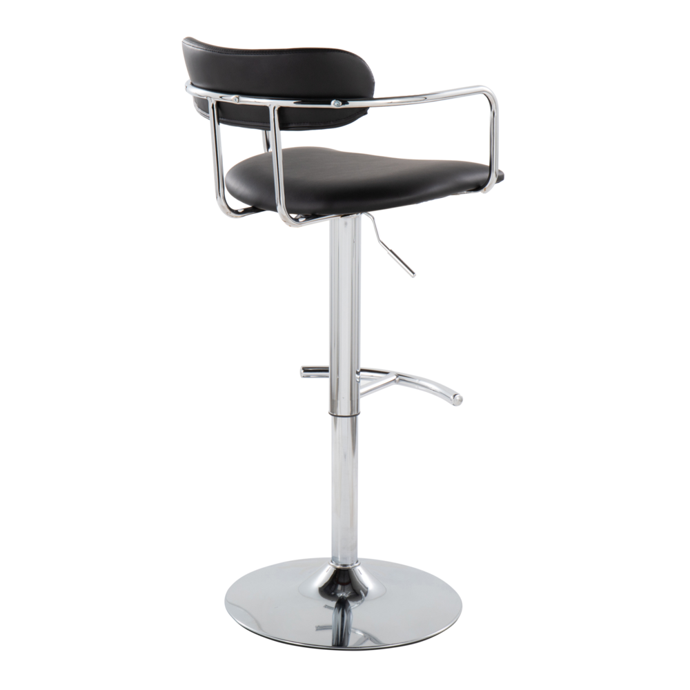 Chrome Metal, Black PU Demi Adjustable Barstool - Set of 2. Picture 4
