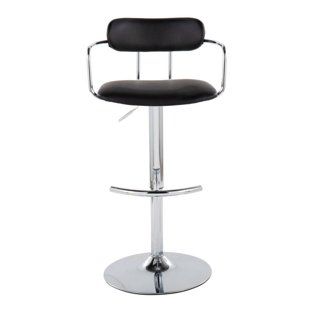 Chrome Metal, Black PU Demi Adjustable Barstool - Set of 2. Picture 6