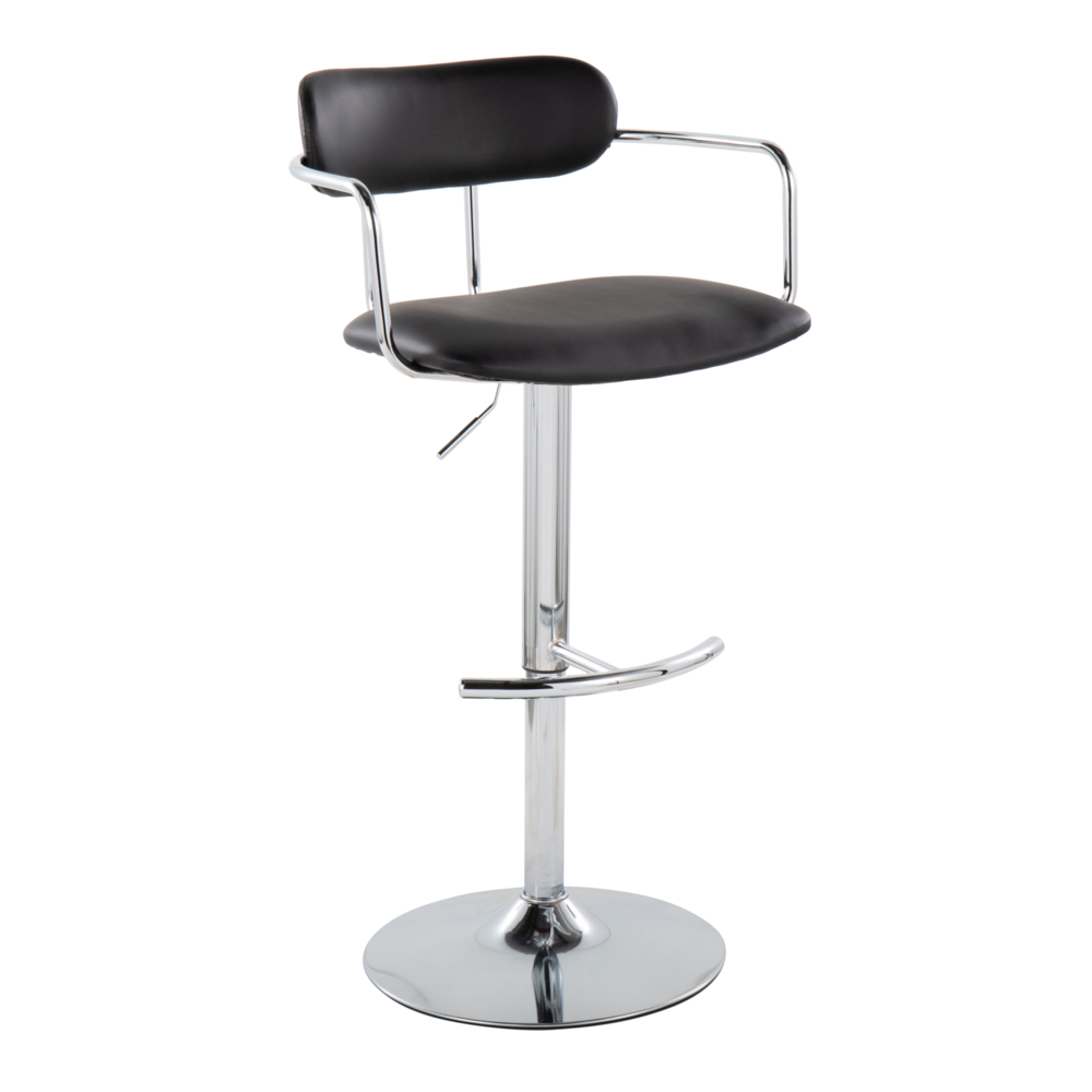 Chrome Metal, Black PU Demi Adjustable Barstool - Set of 2. Picture 2