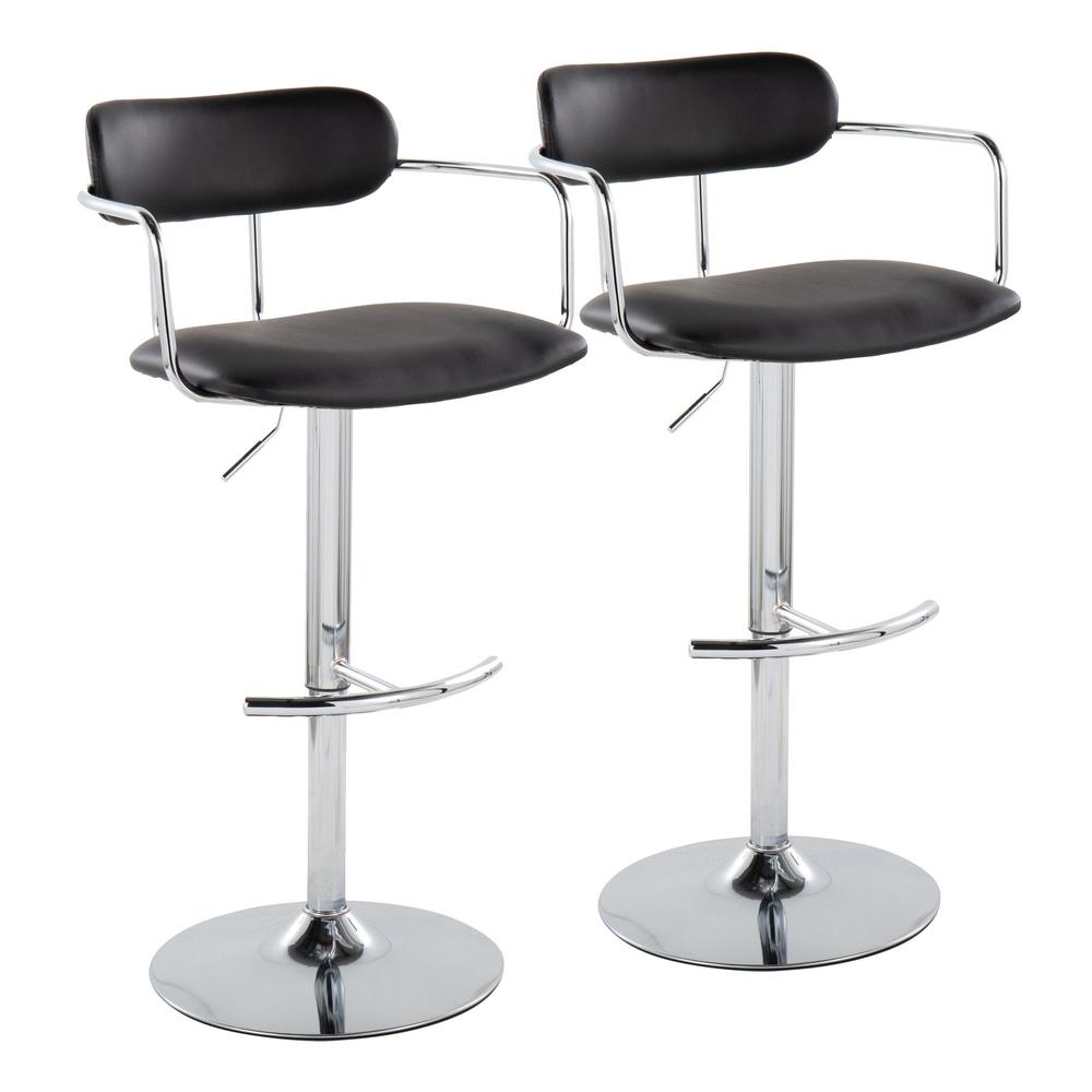 Chrome Metal, Black PU Demi Adjustable Barstool - Set of 2. Picture 1