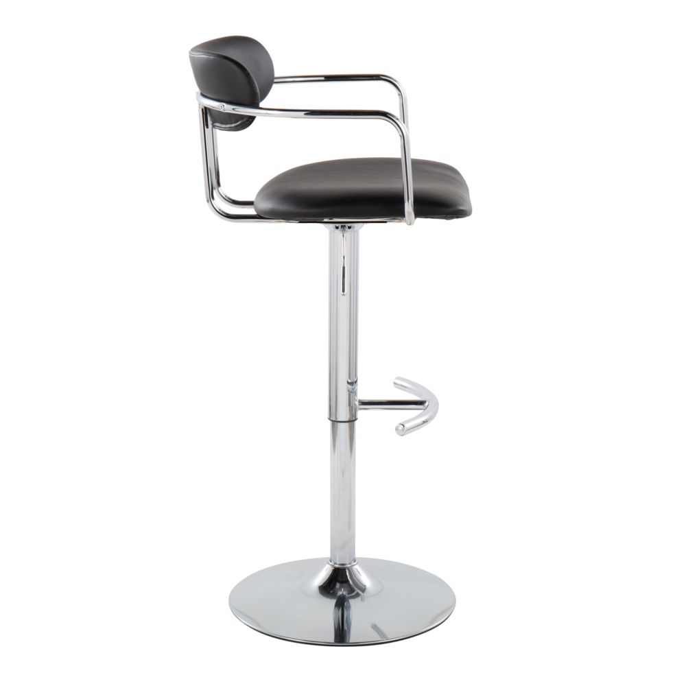 Chrome Metal, Black PU Demi Adjustable Barstool - Set of 2. Picture 3