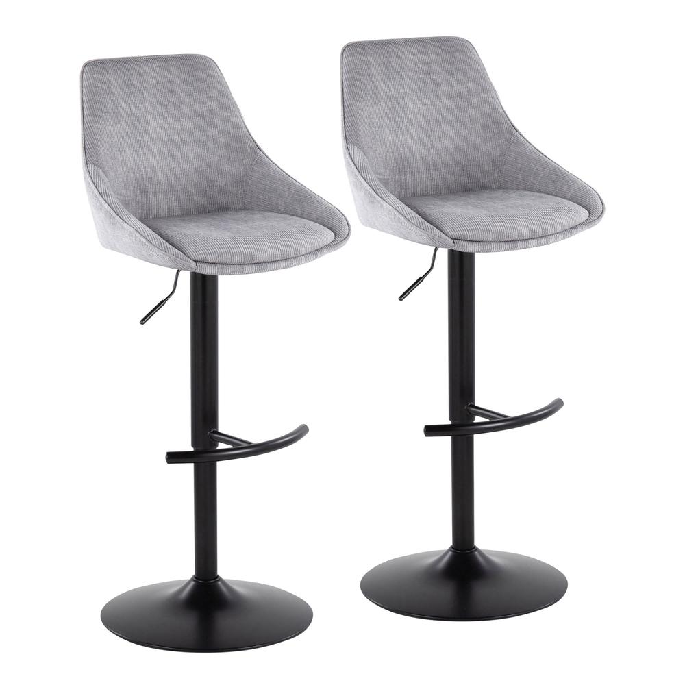 Grey Corduroy, Black Metal Diana Adjustable Barstool - Set of 2. Picture 1
