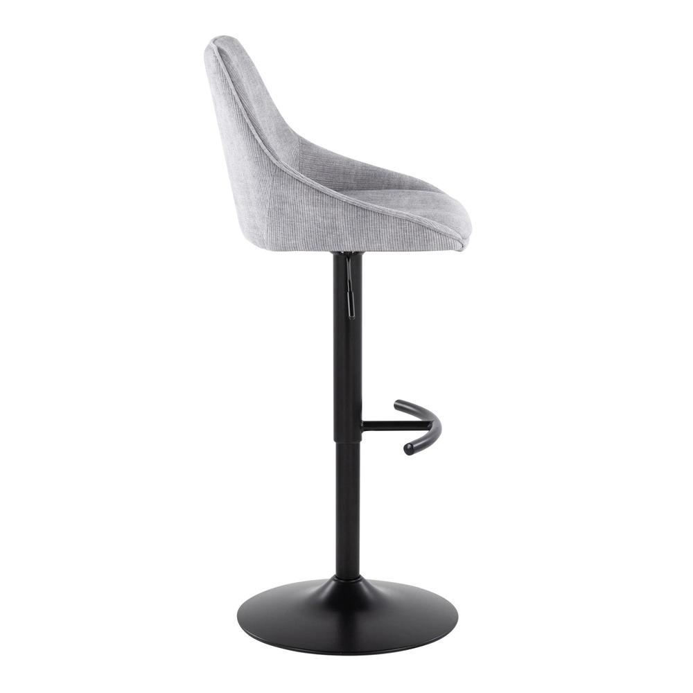 Grey Corduroy, Black Metal Diana Adjustable Barstool - Set of 2. Picture 3