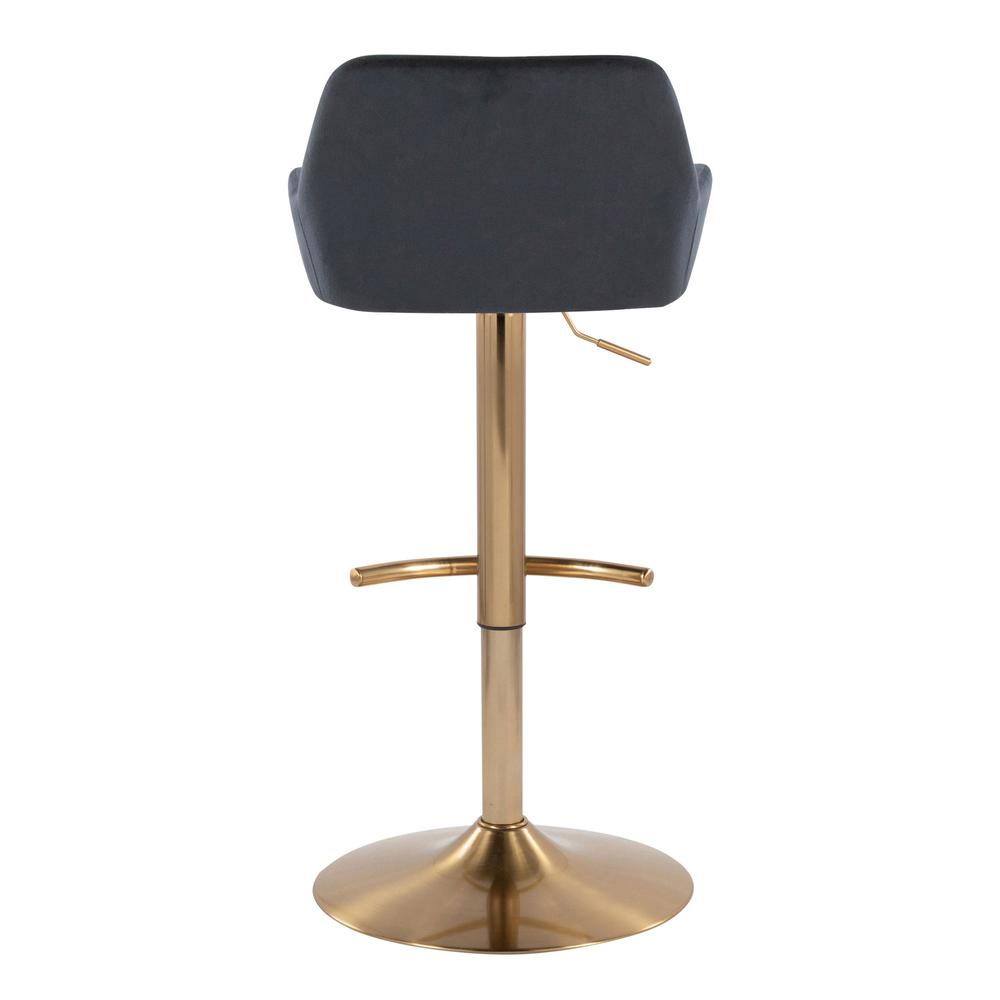 Gold Metal, Black Velvet Daniella Adjustable Barstool - Set of 2. Picture 5