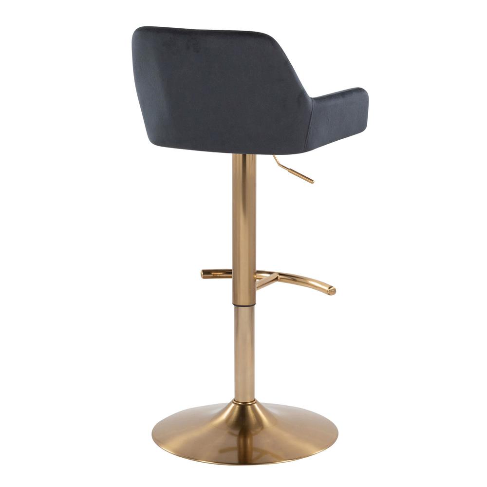 Gold Metal, Black Velvet Daniella Adjustable Barstool - Set of 2. Picture 4