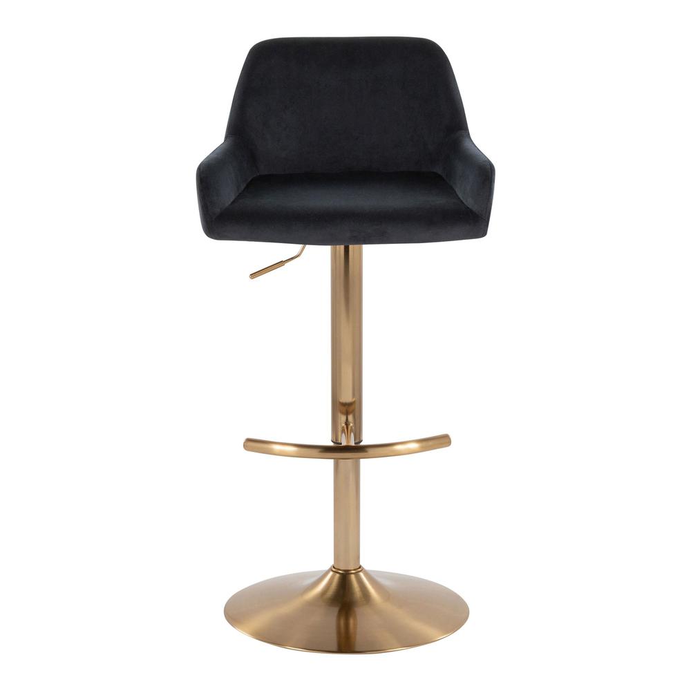 Gold Metal, Black Velvet Daniella Adjustable Barstool - Set of 2. Picture 6