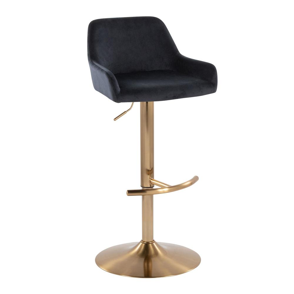 Gold Metal, Black Velvet Daniella Adjustable Barstool - Set of 2. Picture 2