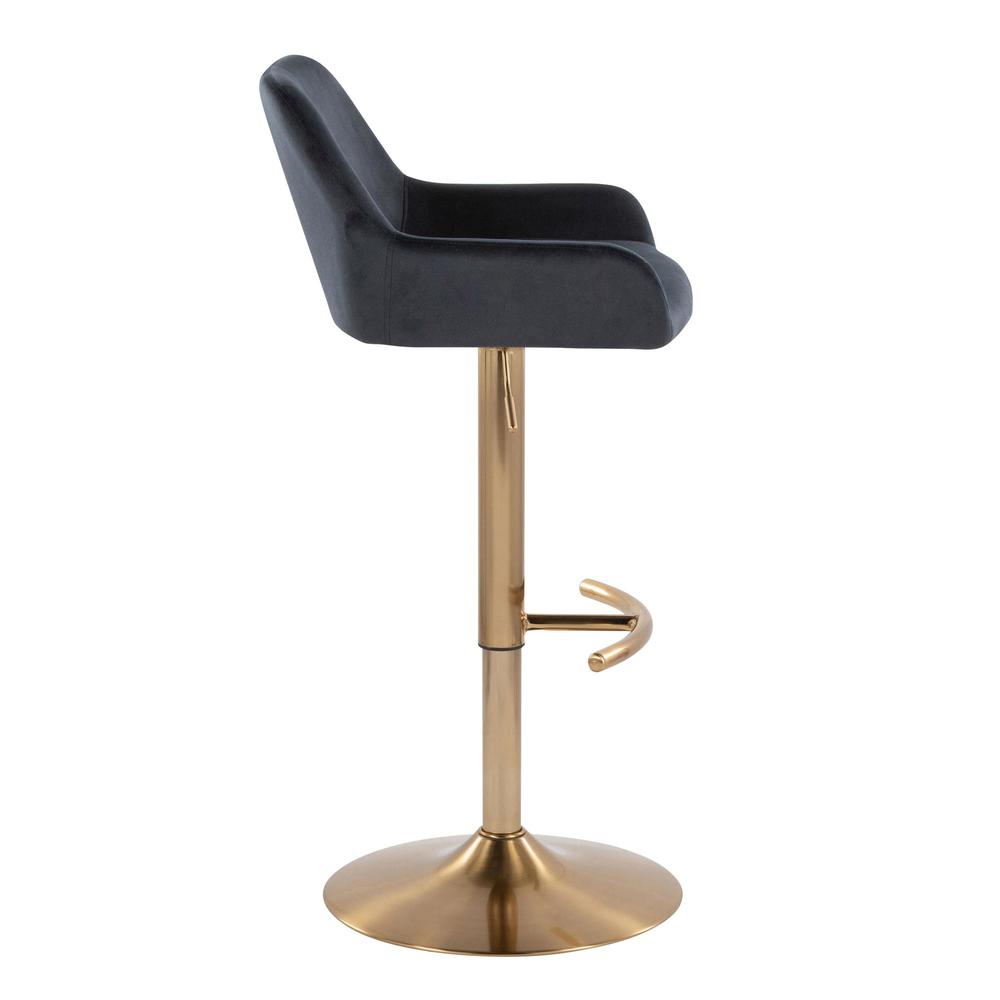 Gold Metal, Black Velvet Daniella Adjustable Barstool - Set of 2. Picture 3