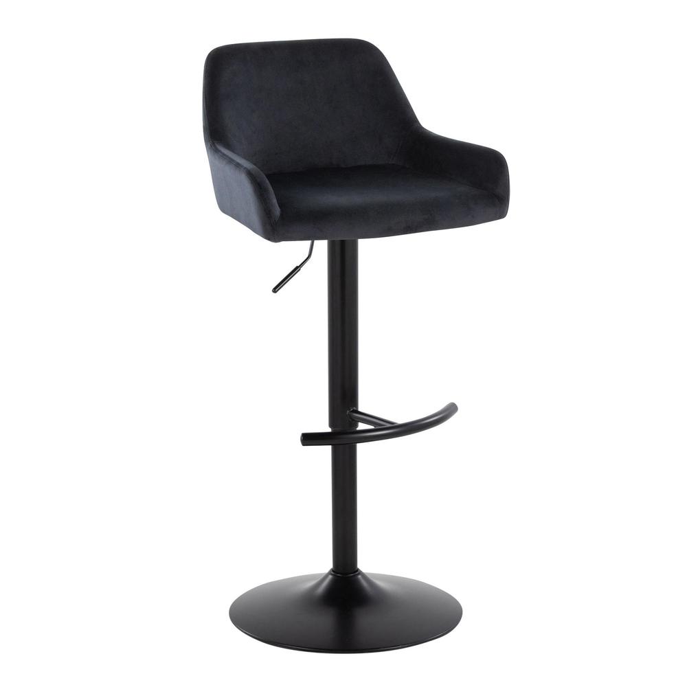 Black Metal, Black Velvet Daniella Adjustable Barstool - Set of 2. Picture 2