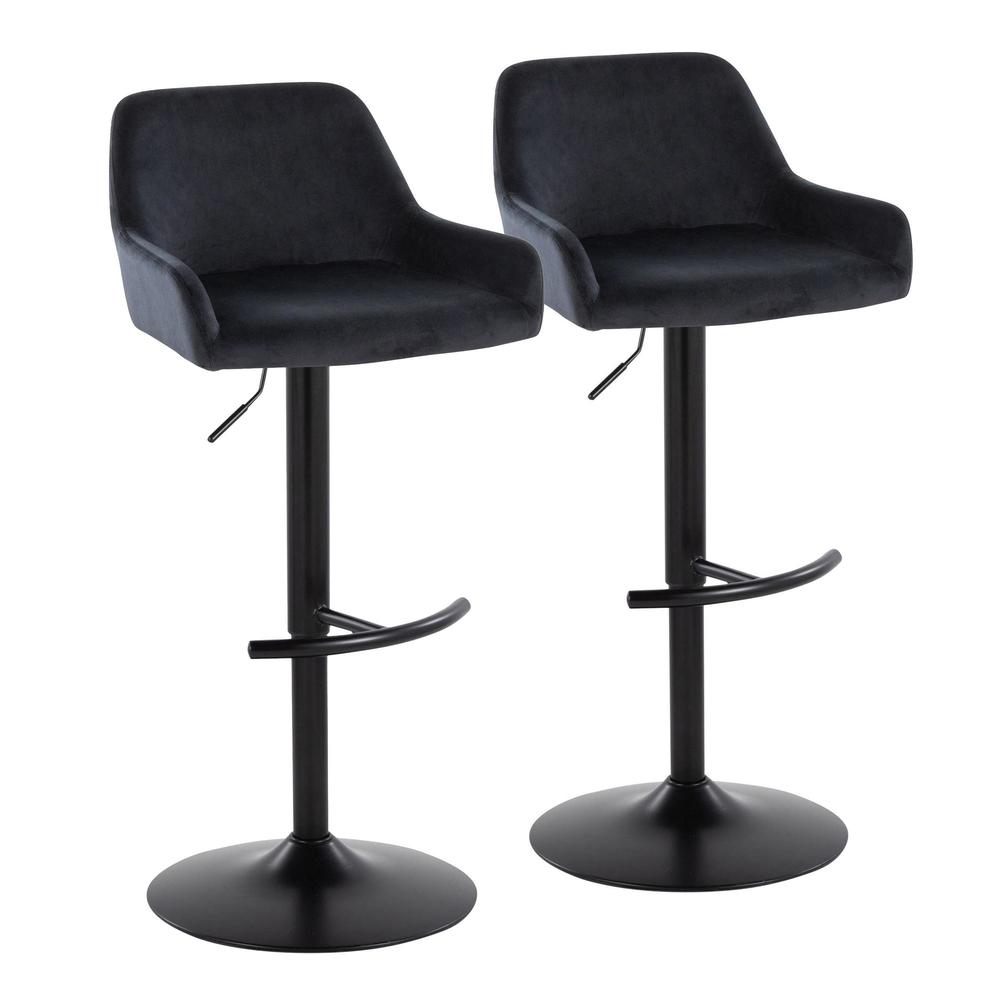 Black Metal, Black Velvet Daniella Adjustable Barstool - Set of 2. Picture 1
