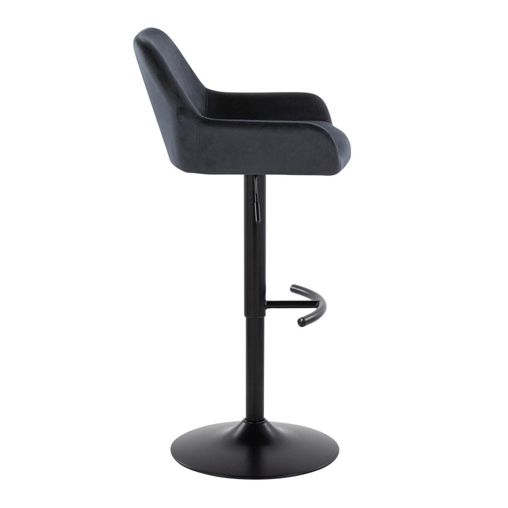 Black Metal, Black Velvet Daniella Adjustable Barstool - Set of 2. Picture 3