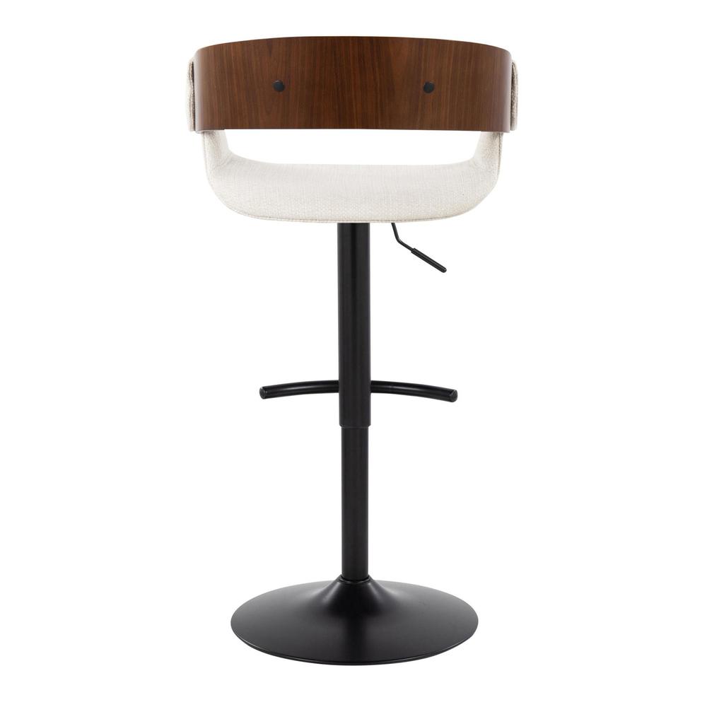 Black Metal, Walnut Wood, Cream Fabric Elisa Adjustable Barstool - Set of 2. Picture 5