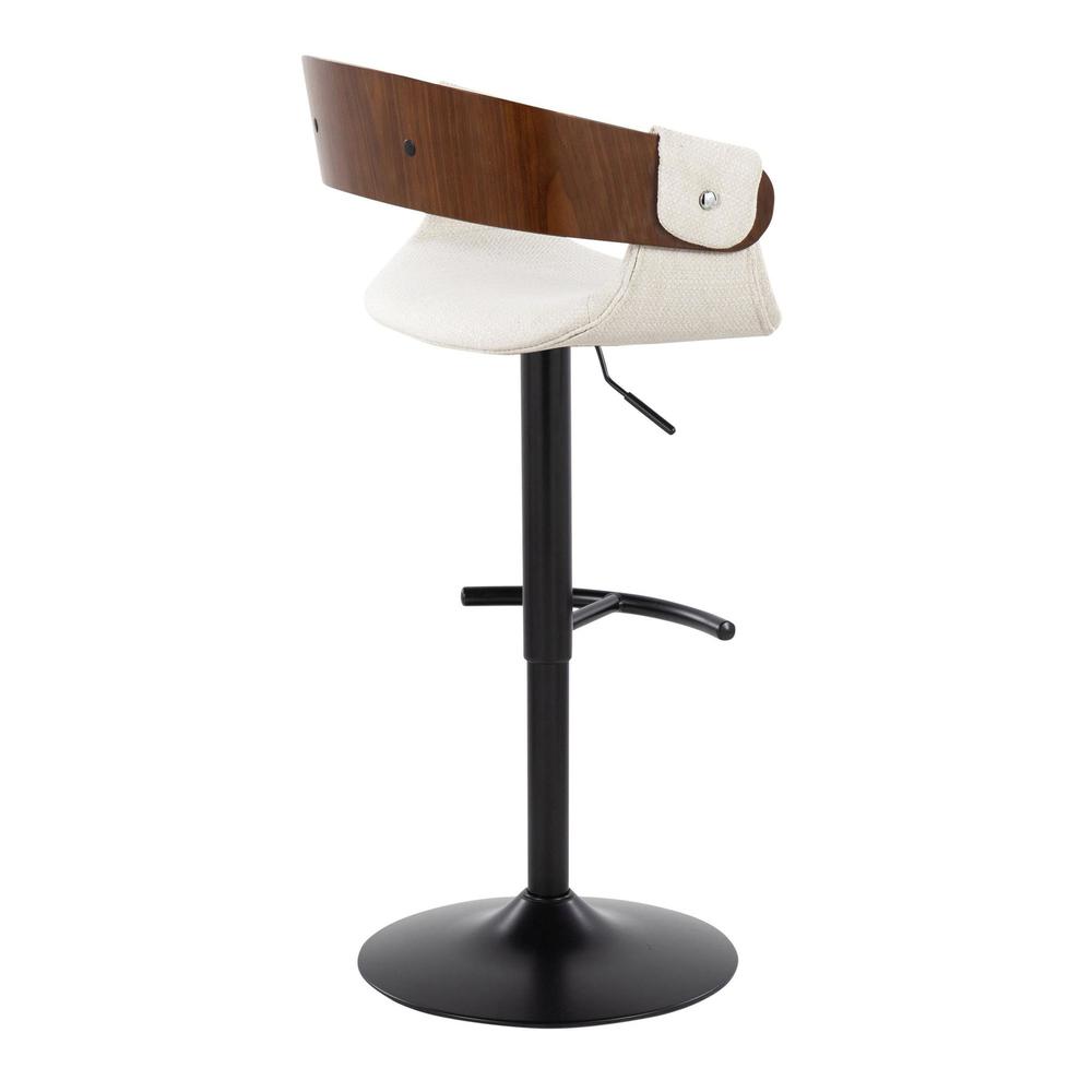 Black Metal, Walnut Wood, Cream Fabric Elisa Adjustable Barstool - Set of 2. Picture 4