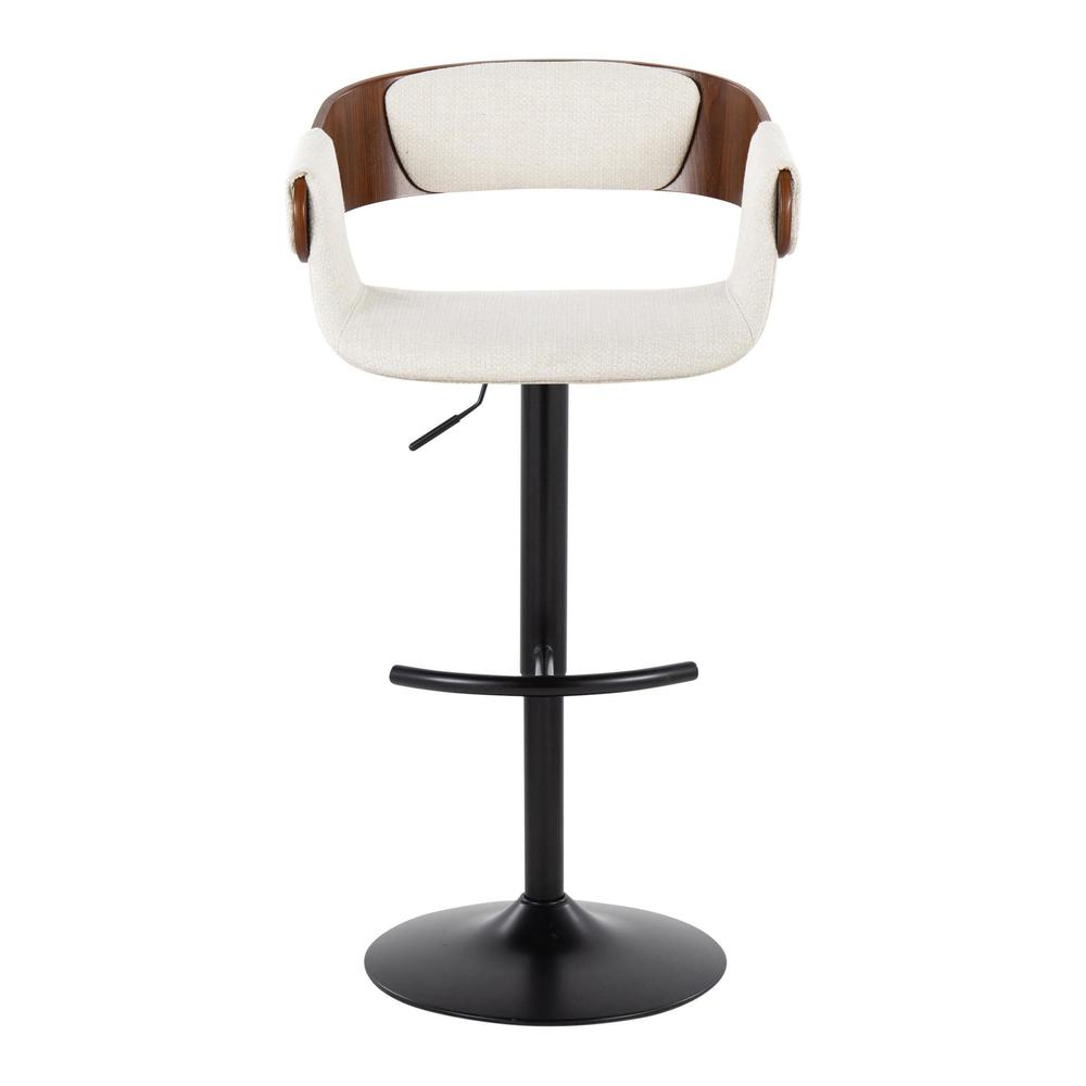 Black Metal, Walnut Wood, Cream Fabric Elisa Adjustable Barstool - Set of 2. Picture 6