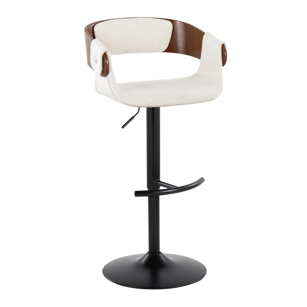 Black Metal, Walnut Wood, Cream Fabric Elisa Adjustable Barstool - Set of 2. Picture 2