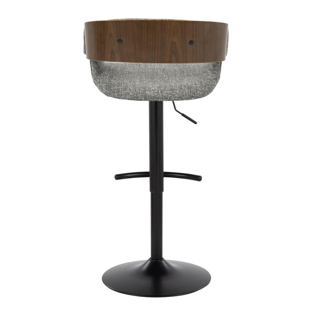 Black Metal, Walnut Wood, Grey Fabric Elisa Adjustable Barstool - Set of 2. Picture 5