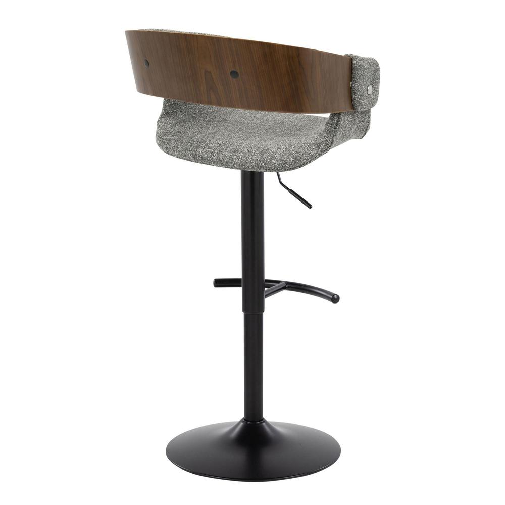 Black Metal, Walnut Wood, Grey Fabric Elisa Adjustable Barstool - Set of 2. Picture 4