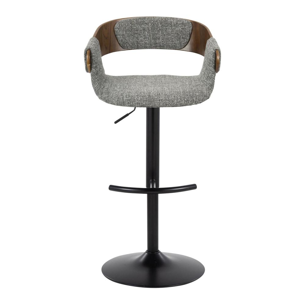 Black Metal, Walnut Wood, Grey Fabric Elisa Adjustable Barstool - Set of 2. Picture 6