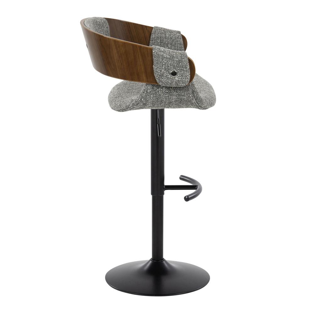 Black Metal, Walnut Wood, Grey Fabric Elisa Adjustable Barstool - Set of 2. Picture 3