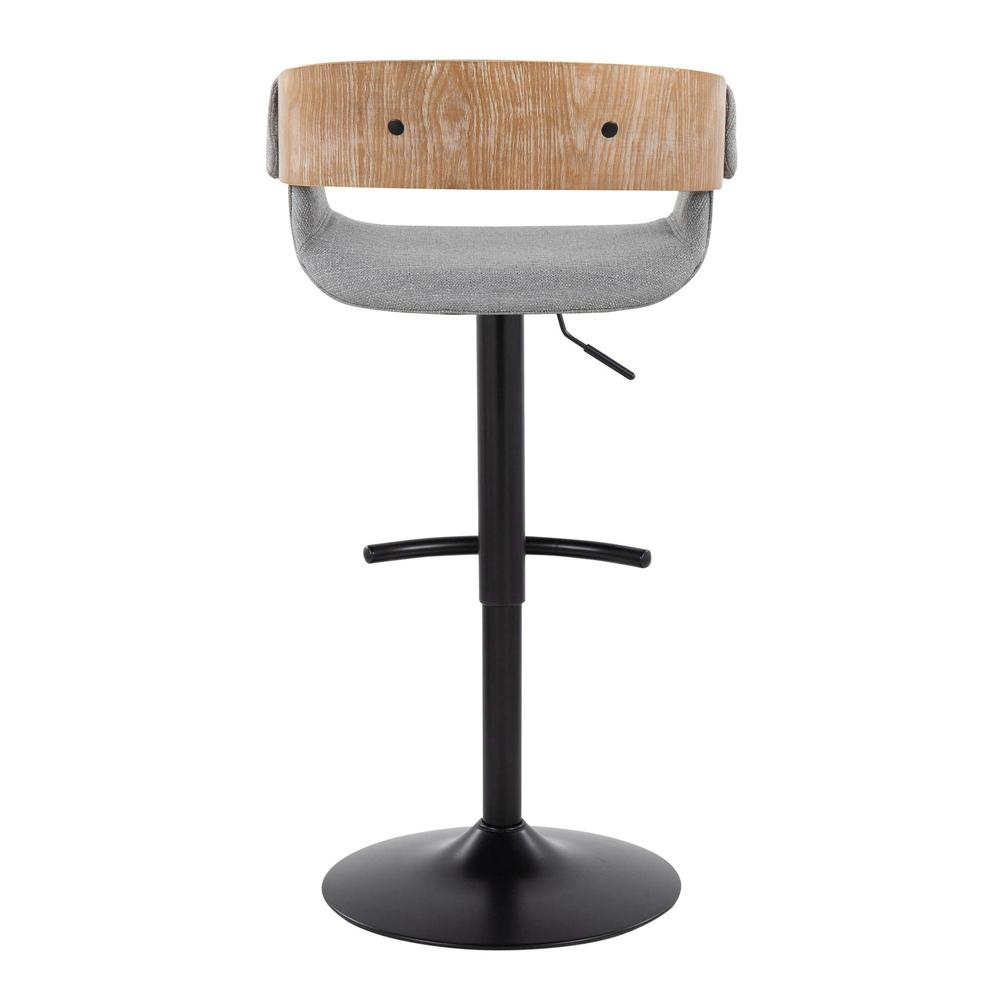 Black Metal, Whitewashed Wood, Grey Fabric Elisa Adjustable Barstool - Set of 2. Picture 5