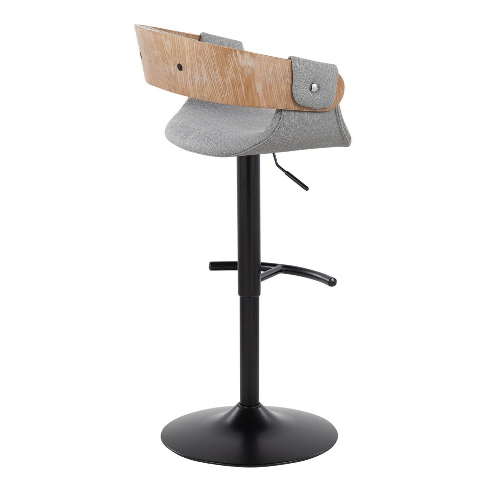 Black Metal, Whitewashed Wood, Grey Fabric Elisa Adjustable Barstool - Set of 2. Picture 4