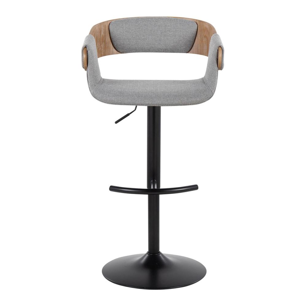 Black Metal, Whitewashed Wood, Grey Fabric Elisa Adjustable Barstool - Set of 2. Picture 6