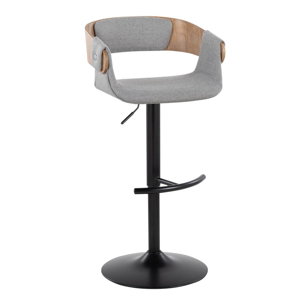 Black Metal, Whitewashed Wood, Grey Fabric Elisa Adjustable Barstool - Set of 2. Picture 2
