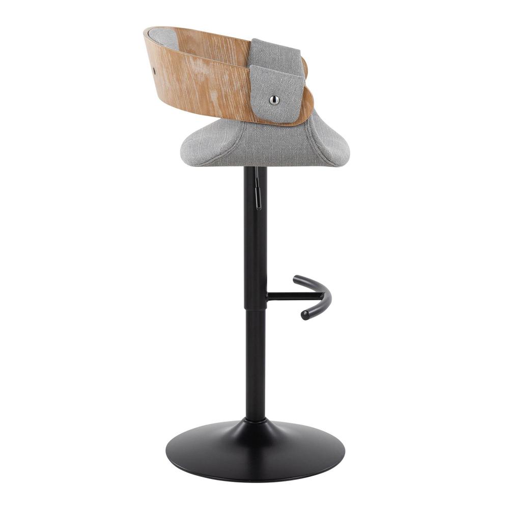 Black Metal, Whitewashed Wood, Grey Fabric Elisa Adjustable Barstool - Set of 2. Picture 3