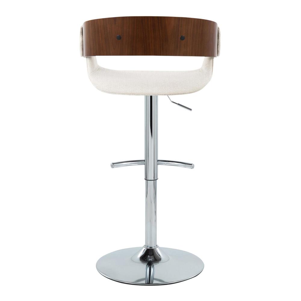 Chrome Metal, Walnut Wood, Cream Fabric Elisa Adjustable Barstool - Set of 2. Picture 5