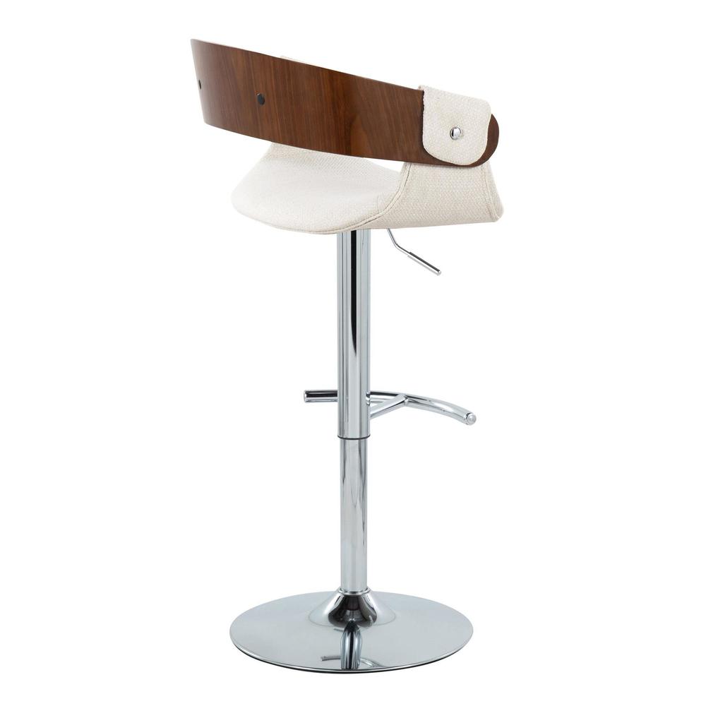 Chrome Metal, Walnut Wood, Cream Fabric Elisa Adjustable Barstool - Set of 2. Picture 4